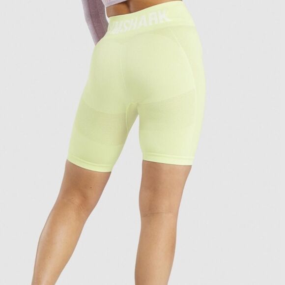Gymshark Flex Cycling Shorts Yellow Small Logo High Waisted GL SH4250 Activewear - Picture 2 of 10